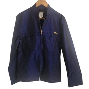 Vtg Sonia‎ Rykiel Blue Zip-Up Shimmering Utility Jacket Mandarin Collar Sz S